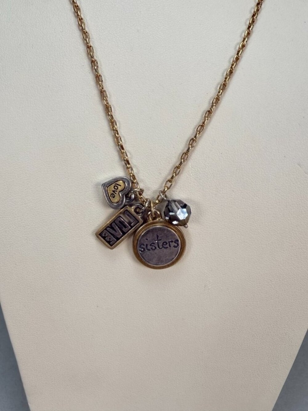 Brighton Sisters Love Charm Necklace Gold Tone Heart Dangle Pendant - Picture 2 of 7